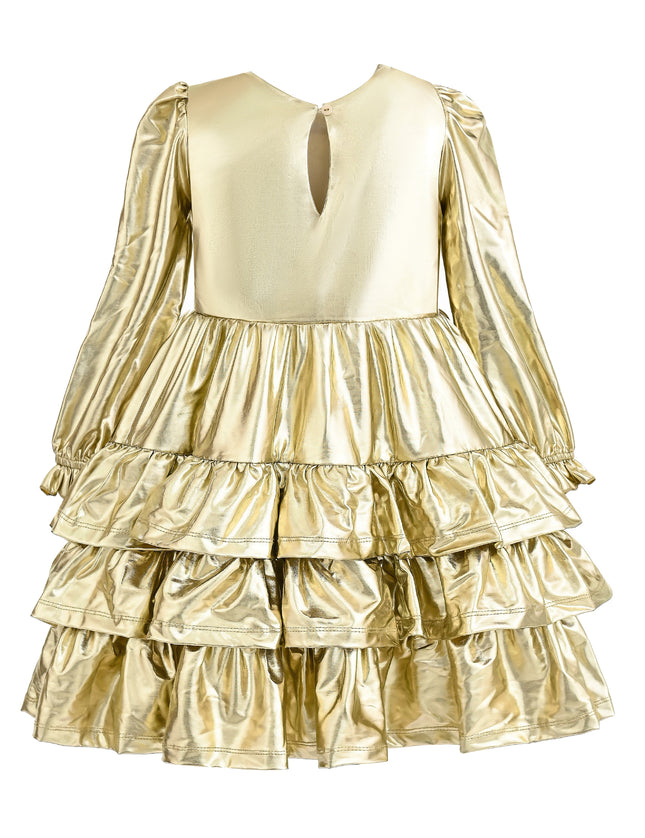 kids atelier mimi tutu Gold Metallic Ruffle Party Dress