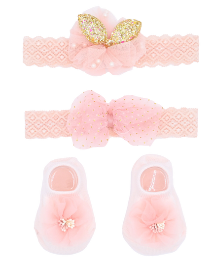 Pink Flower Bow Gold Accent Gift Set