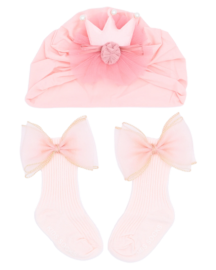Pink Bow and Flower Crown Gift Set