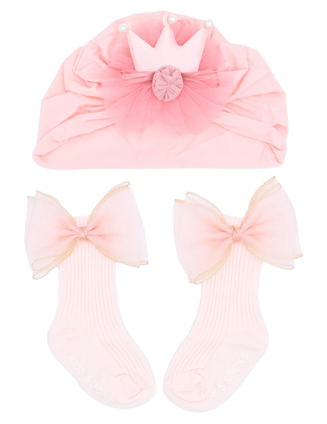 Pink Bow and Flower Crown Gift Set