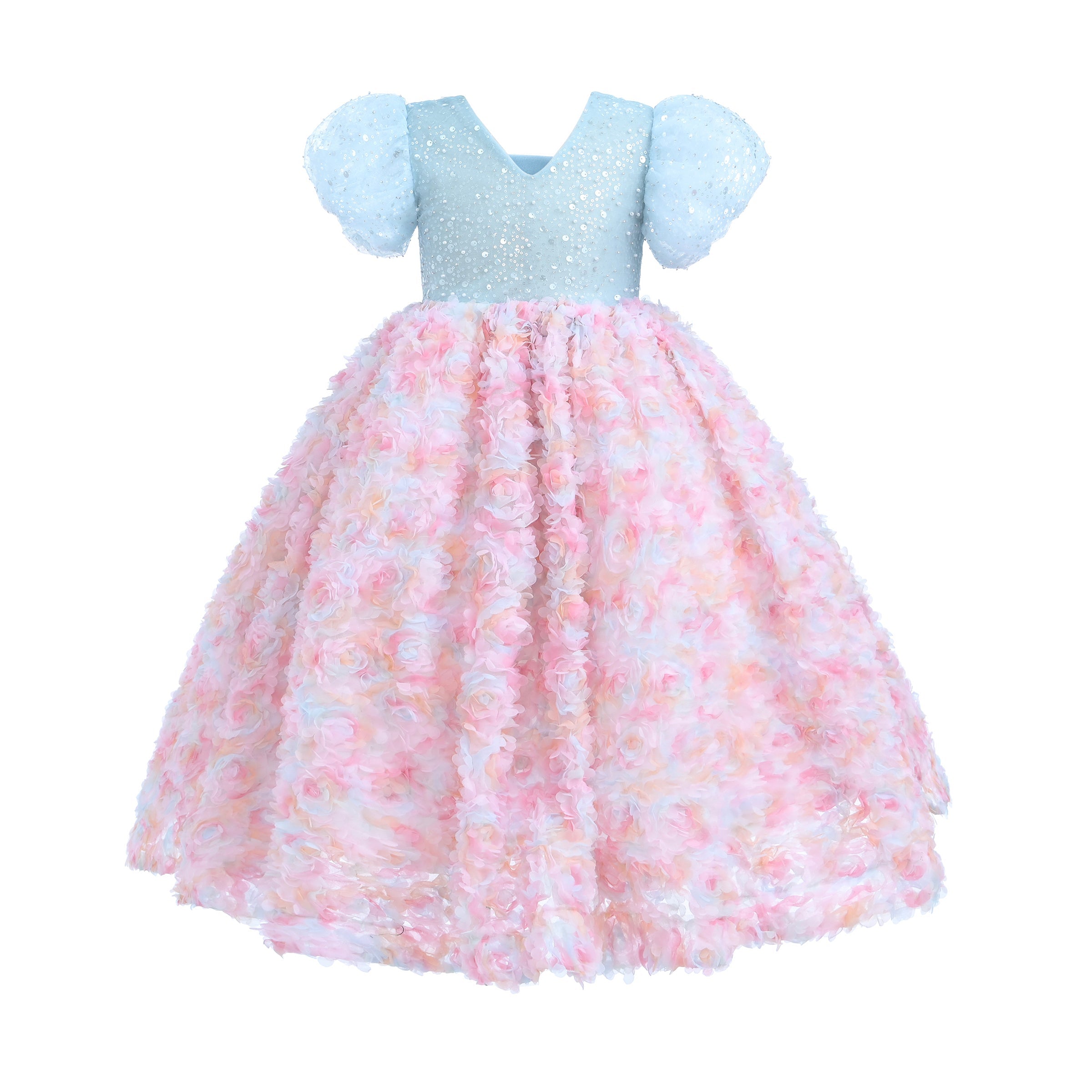 pastel pink and blue dress When pink meets blue adorned with sweet floral details, the result is this