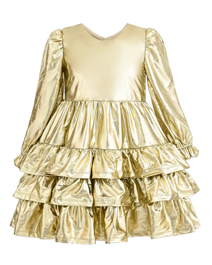 kids atelier mimi tutu Gold Metallic Ruffle Party Dress