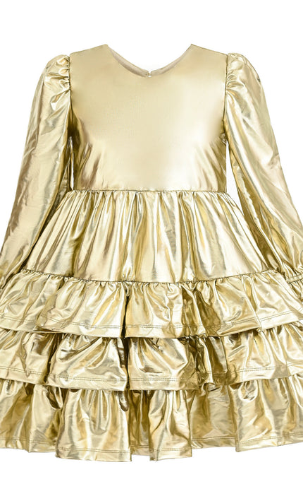 kids atelier mimi tutu Gold Metallic Ruffle Party Dress