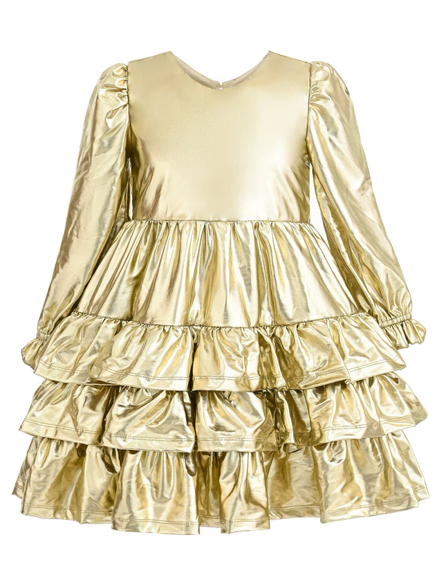 kids atelier mimi tutu Gold Metallic Ruffle Party Dress