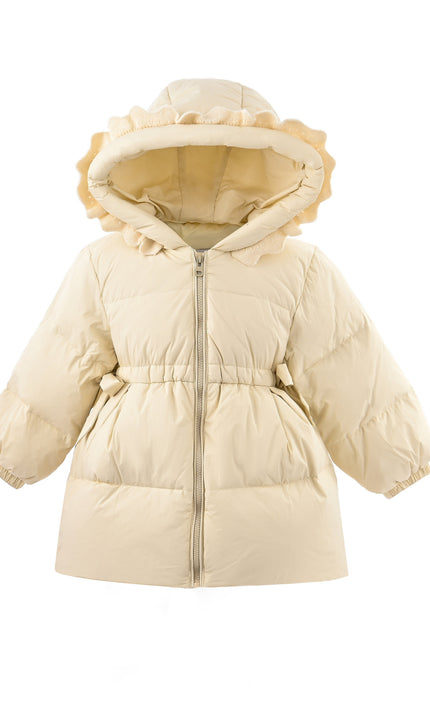 kids atelier mimitutu Beige Ruffle-Hood Coat with Matching Scarf