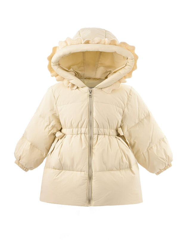 kids atelier mimitutu Beige Ruffle-Hood Coat with Matching Scarf