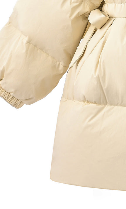kids atelier mimitutu Beige Ruffle-Hood Coat with Matching Scarf
