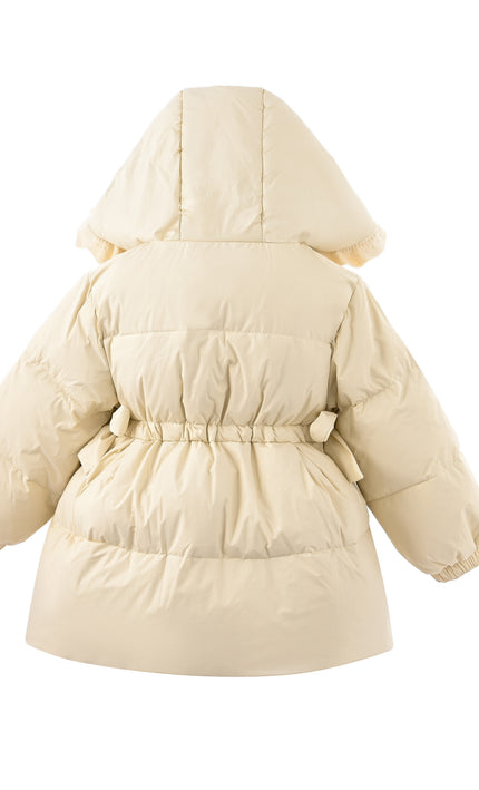 kids atelier mimitutu Beige Ruffle-Hood Coat with Matching Scarf