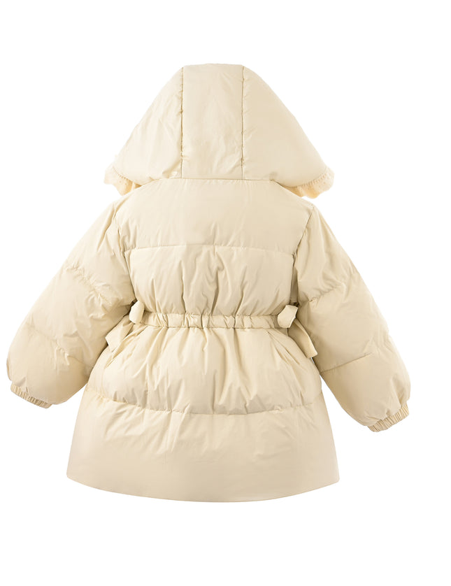 kids atelier mimitutu Beige Ruffle-Hood Coat with Matching Scarf