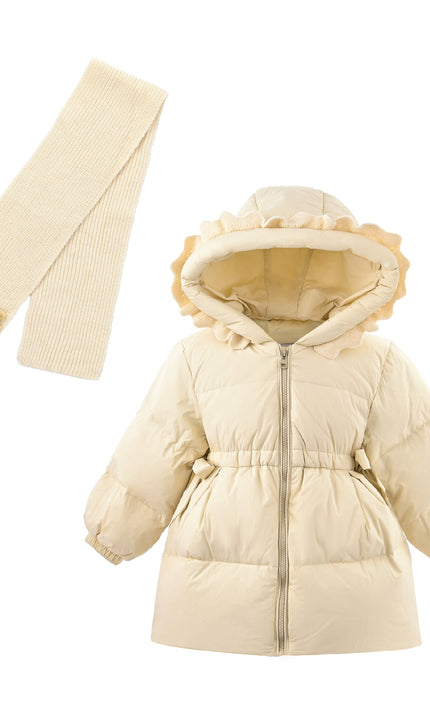 kids atelier mimitutu Beige Ruffle-Hood Coat with Matching Scarf