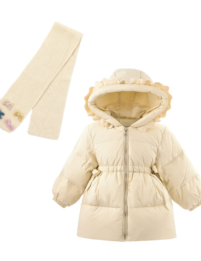 kids atelier mimitutu Beige Ruffle-Hood Coat with Matching Scarf