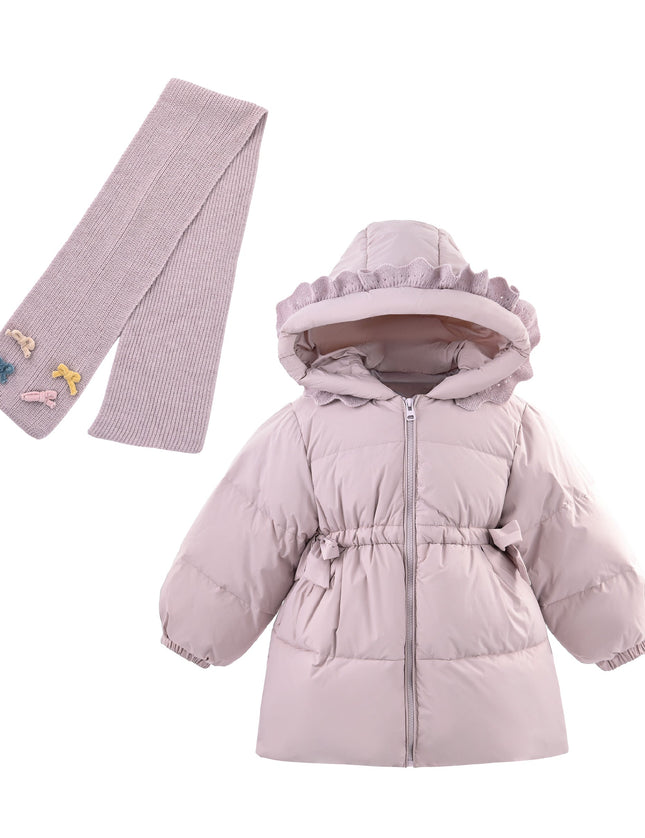 kids atelier mimitutu purple Ruffle-Hood Coat with Matching Scarf