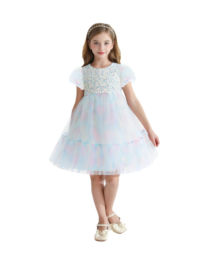 Blue Sequin Color Bloom Dress