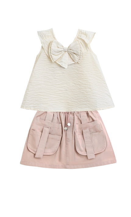 kidsatelier-mimitutu-Ivory-Pink-Strap-Bow-Shorts-Set