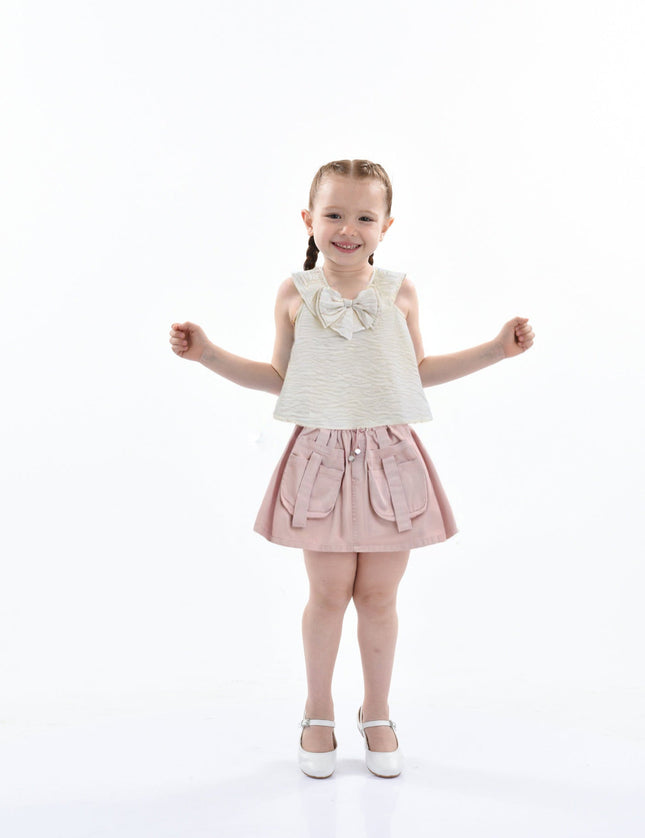 kidsatelier-mimitutu-Ivory-Pink-Strap-Bow-Shorts-Set