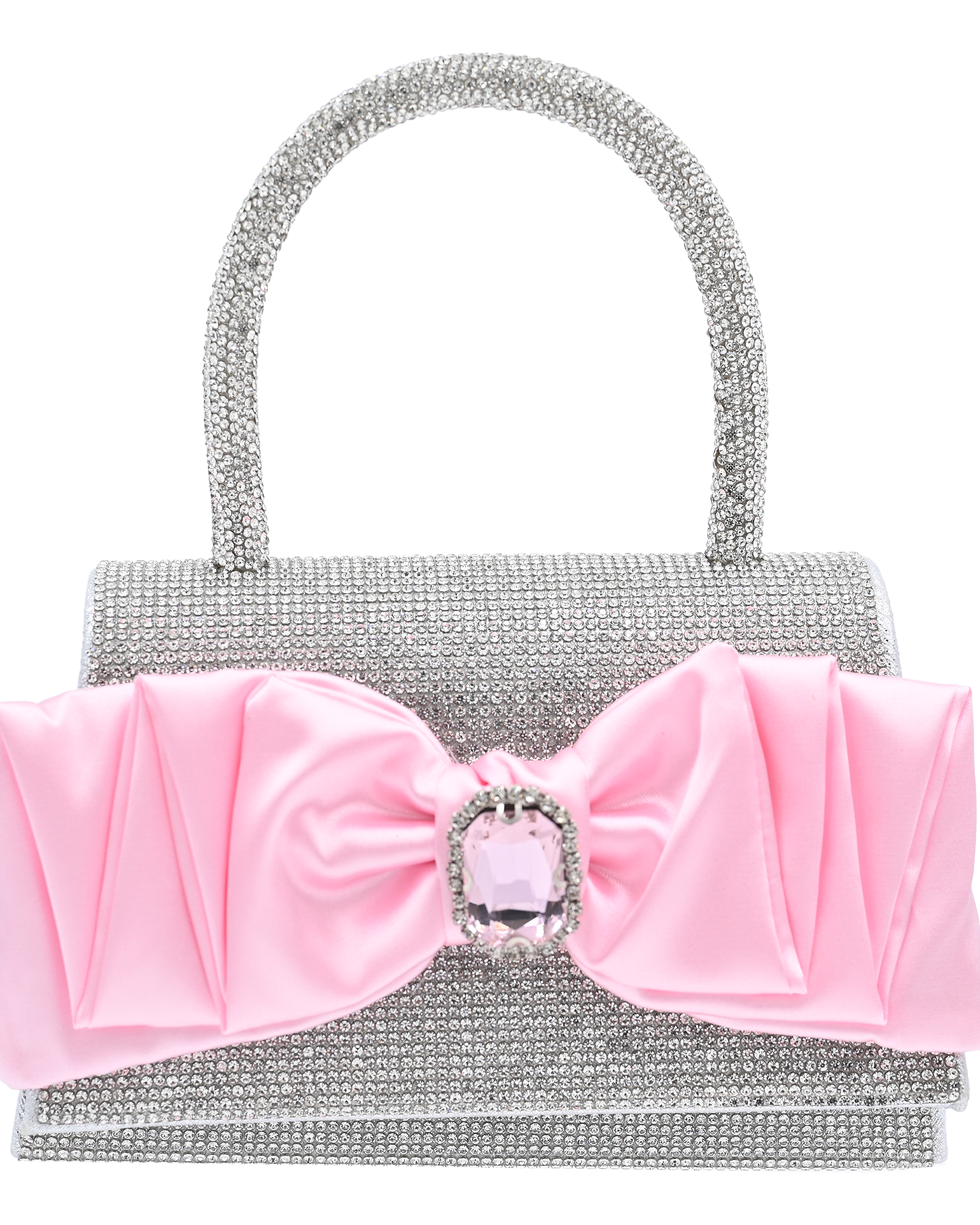 Pink Bow Accented Silver Rhinestone Handbag - Tulleen.com