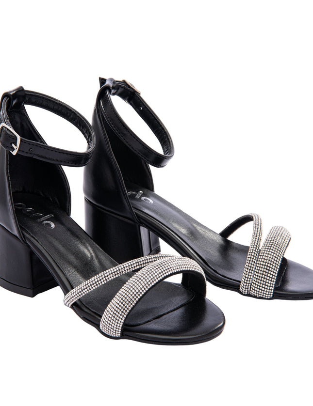 Kids Atelier-Perla-Black-Double Rhinestone Strap Heels