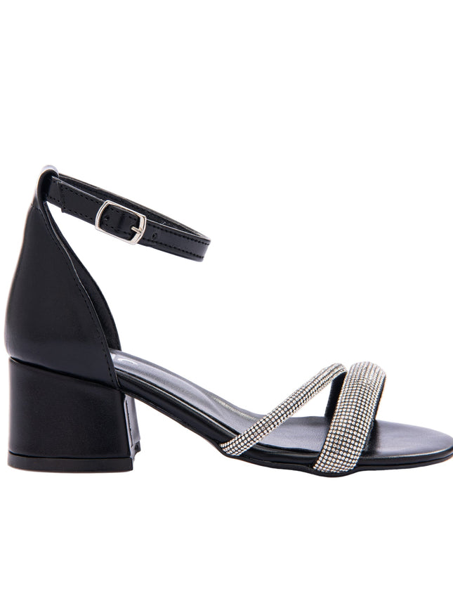Kids Atelier-Perla-Black-Double Rhinestone Strap Heels