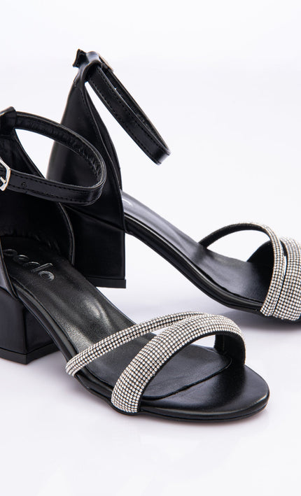 Kids Atelier-Perla-Black-Double Rhinestone Strap Heels