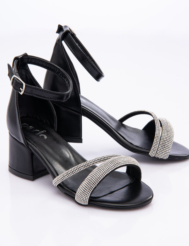 Kids Atelier-Perla-Black-Double Rhinestone Strap Heels