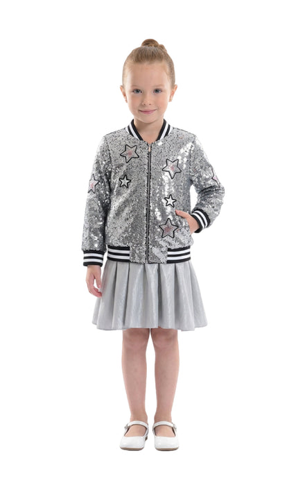 kids atelier mimi tutu Silver Sequin Bomber Jacket