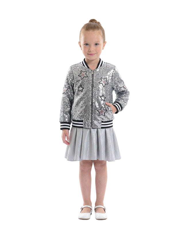 kids atelier mimi tutu Silver Sequin Bomber Jacket