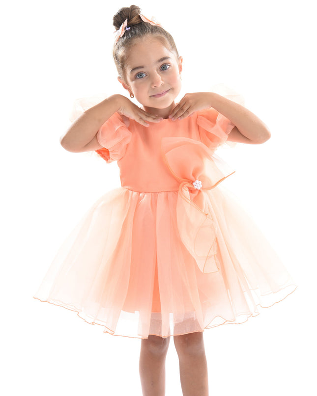 Peach Bow Organza Dress