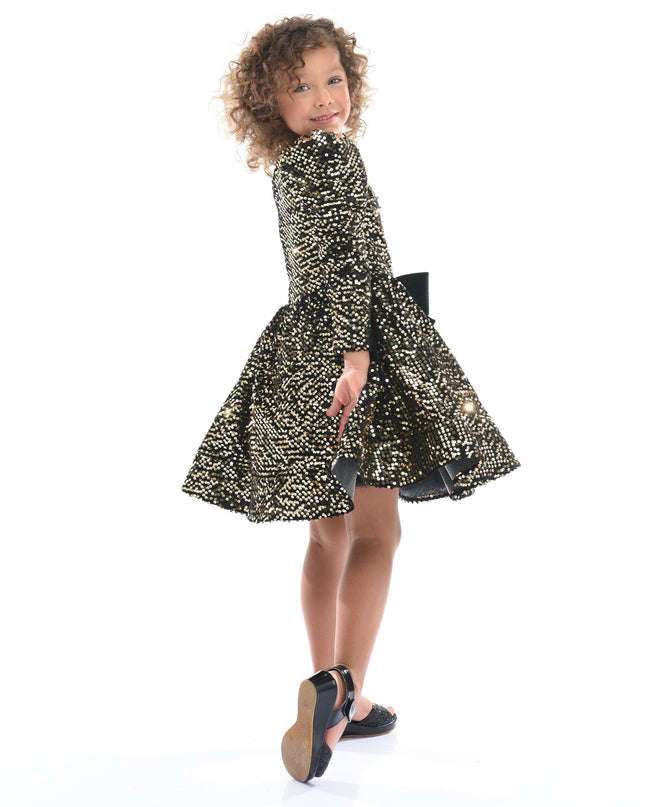 Black Gold Sequin Bow Zoria Dress