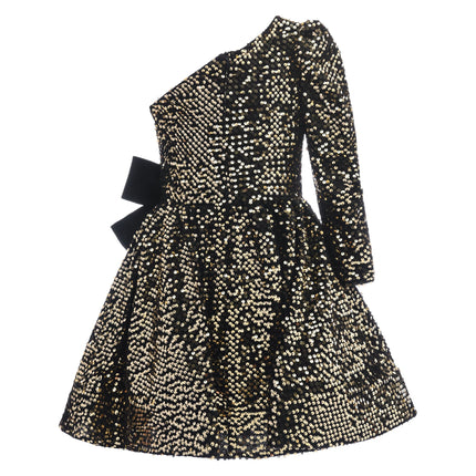 Black Gold Sequin Bow Zoria Dress