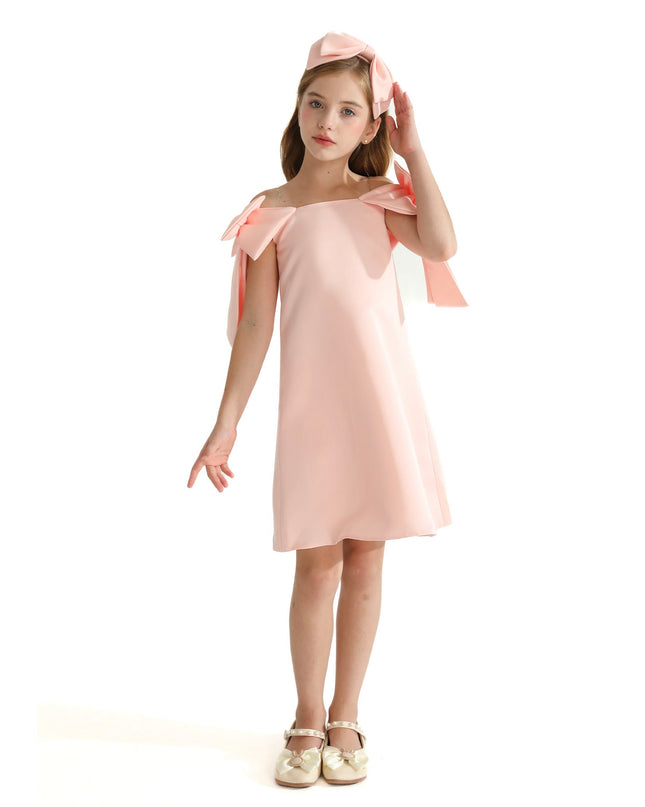 Pink Luneta Off-Shoulder Bow Dress