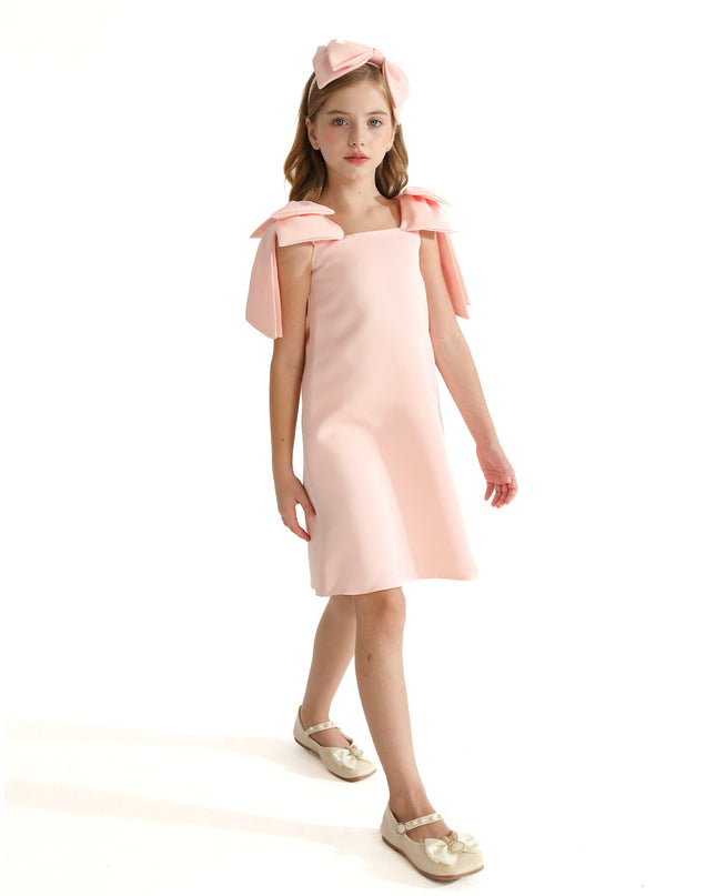Pink Luneta Off-Shoulder Bow Dress