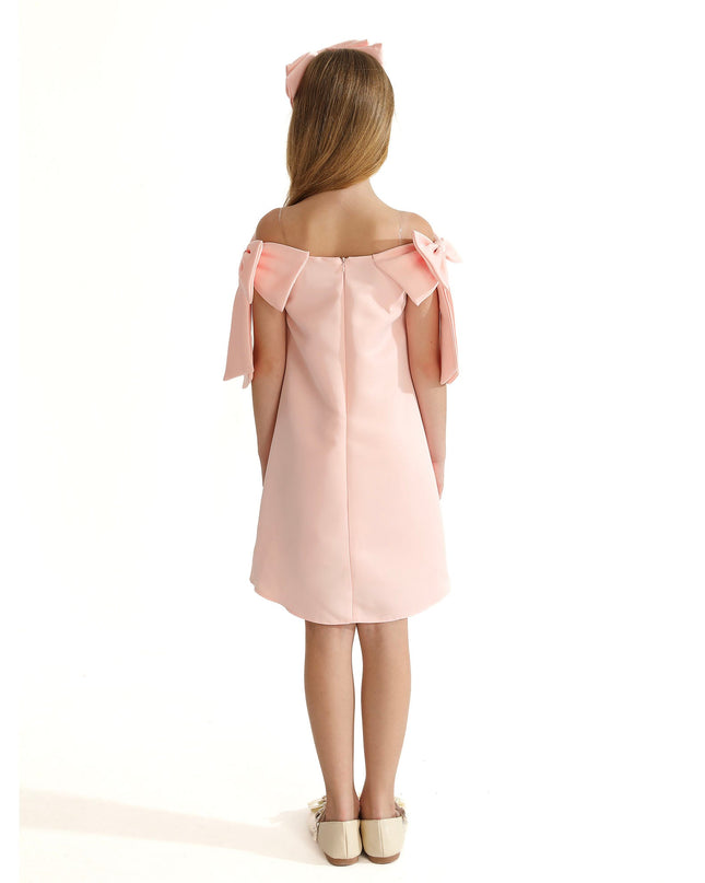 Pink Luneta Off-Shoulder Bow Dress
