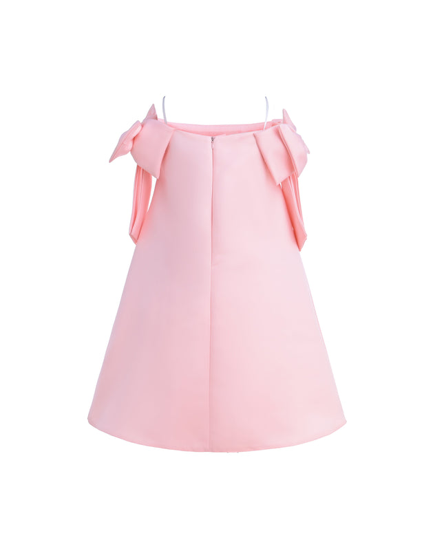 Pink Luneta Off-Shoulder Bow Dress