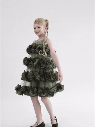 kids atelier tulleen Green Elysia Tiered Ruffle Dress