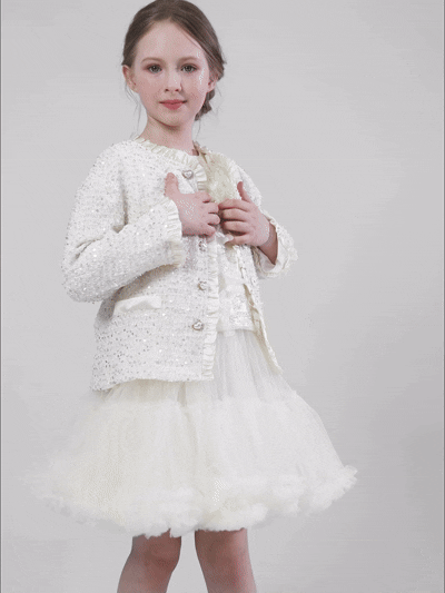 kids atelier tulleen Cream Sequin Tweed Jacket
