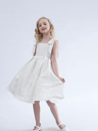kids atelier tulleen Ivory Marigold Bow Pleated Dress