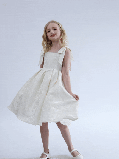 kids atelier tulleen Ivory Marigold Bow Pleated Dress