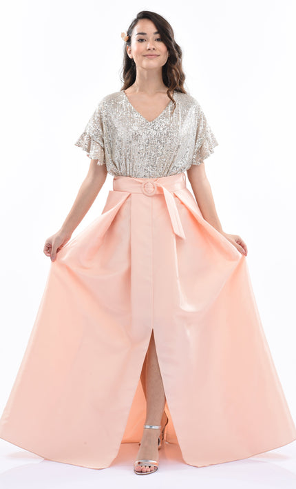 Peach Arcola Glimmer Tulle Gown