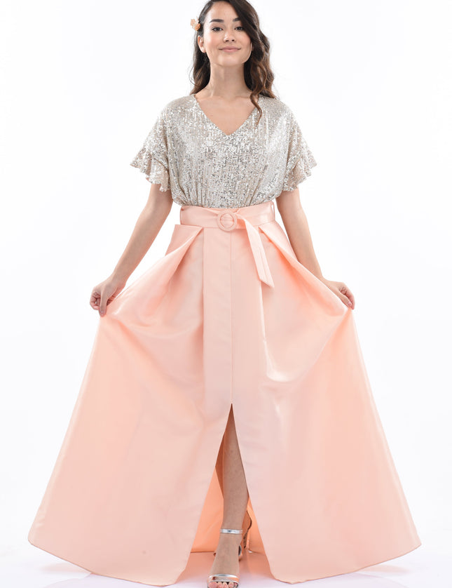 Peach Arcola Glimmer Tulle Gown
