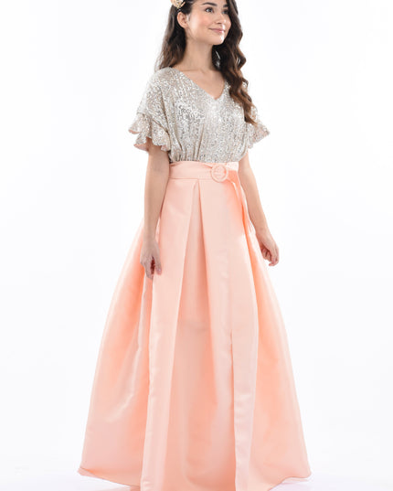 Peach Arcola Glimmer Tulle Gown