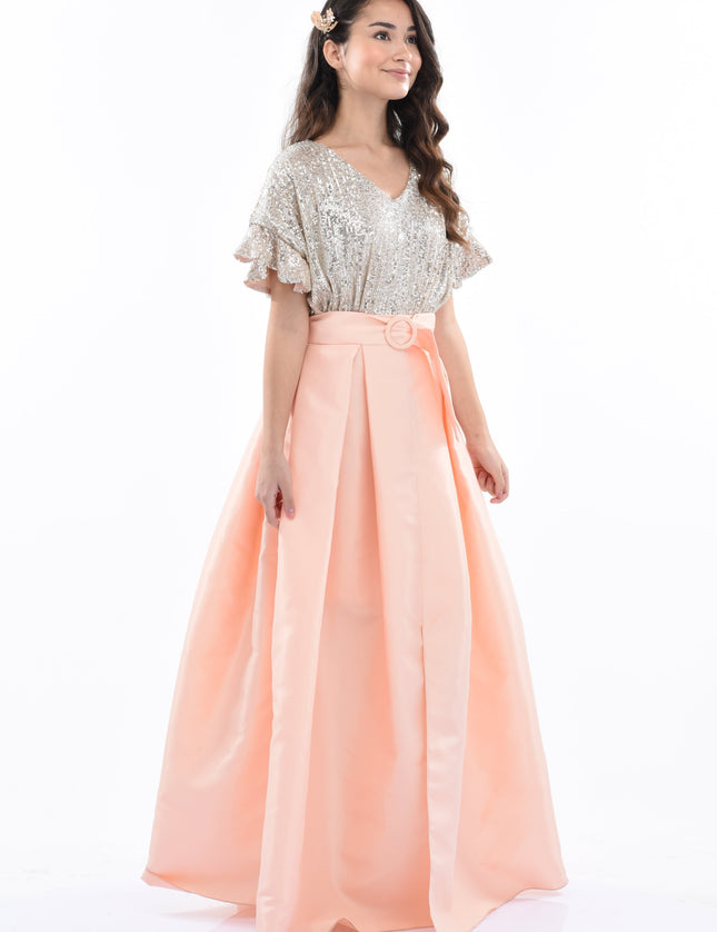 Peach Arcola Glimmer Tulle Gown
