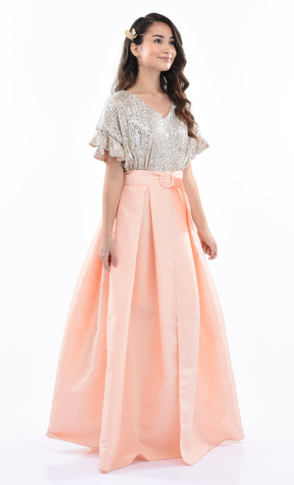 Peach Arcola Glimmer Tulle Gown