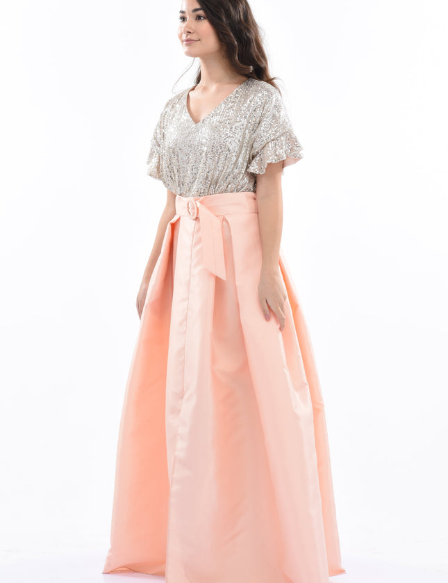 Peach Arcola Glimmer Tulle Gown