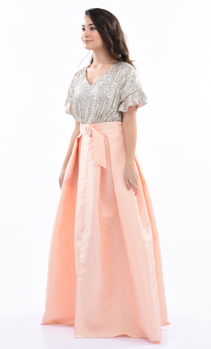 Peach Arcola Glimmer Tulle Gown