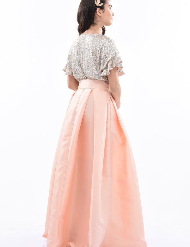 Peach Arcola Glimmer Tulle Gown