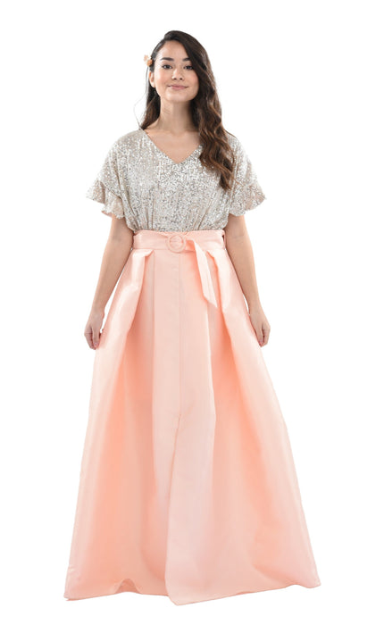 Peach Arcola Glimmer Tulle Gown