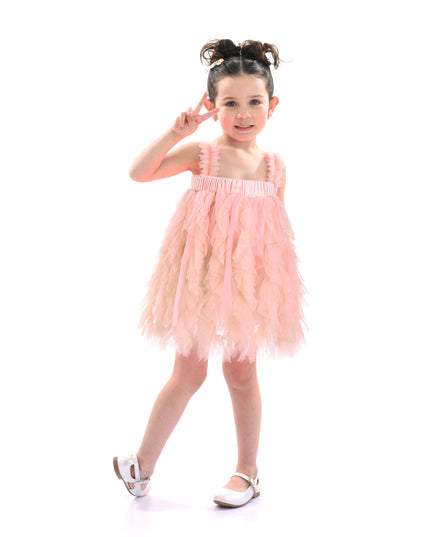 Pink Sleeveless Ruffle Layered Dress