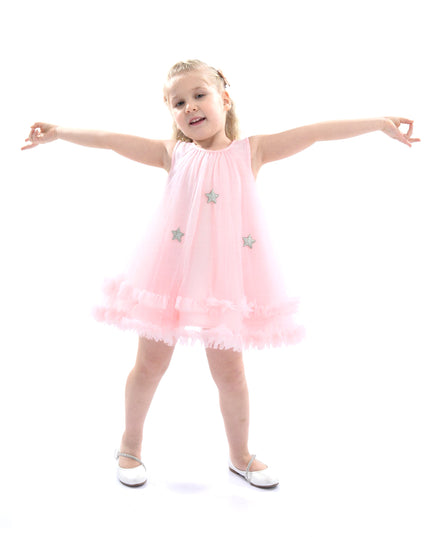 Pink Sleeveless Star Ruffle Dress