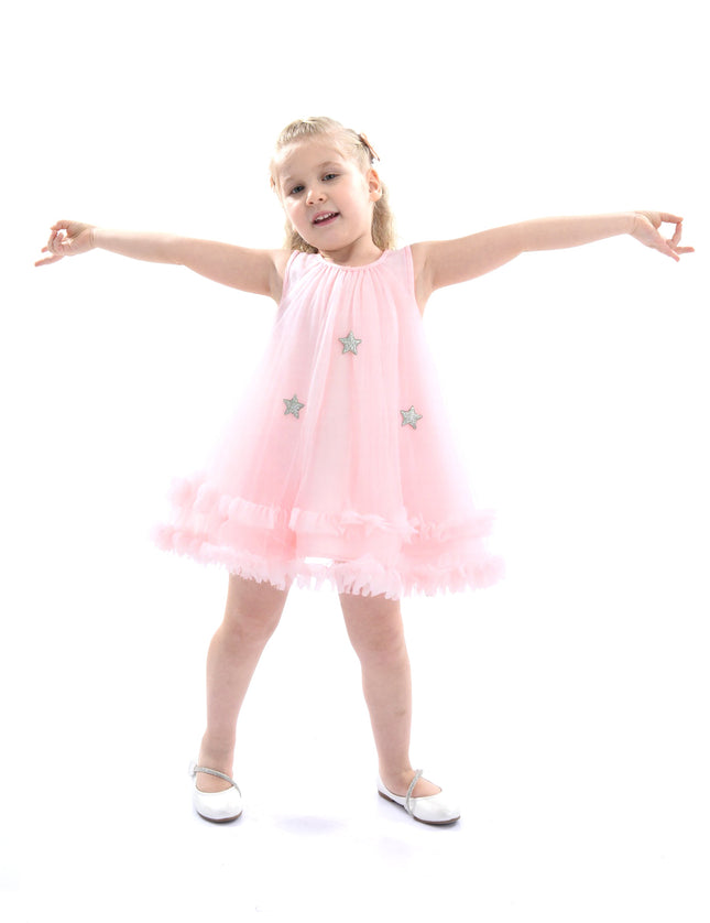 Pink Sleeveless Star Ruffle Dress