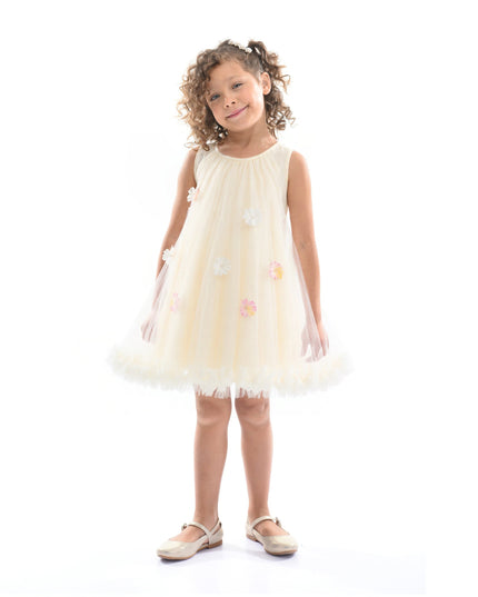 Ivory Tulle Layered Floral Dress